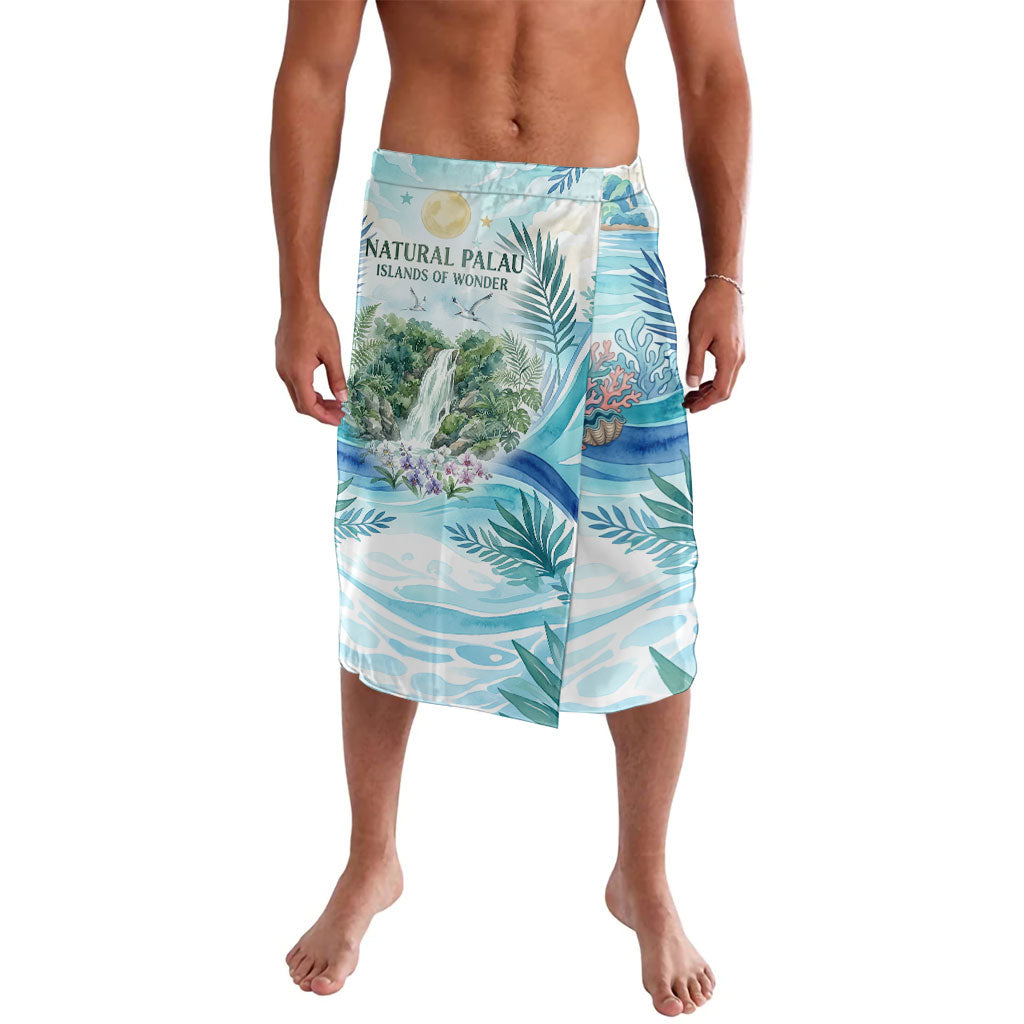 Palau Islands Of Wonder Natural Nature Lavalava Watercolor Tropical Beach Waterfall Coral Reef Palm Leaves TS04 Blue Green - Polynesian Pride