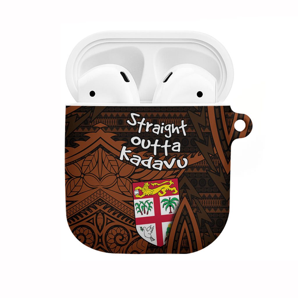 Straight Outta Kadavu Fiji AirPods Case Tribal Polynesian Tattoo Coat Of Arms Flag TS04 Brown Black - Polynesian Pride