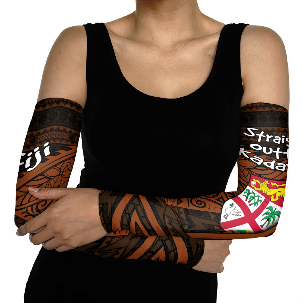 Straight Outta Kadavu Fiji Arm Sleeves Tribal Polynesian Tattoo Coat Of Arms Flag TS04 - Polynesian Pride