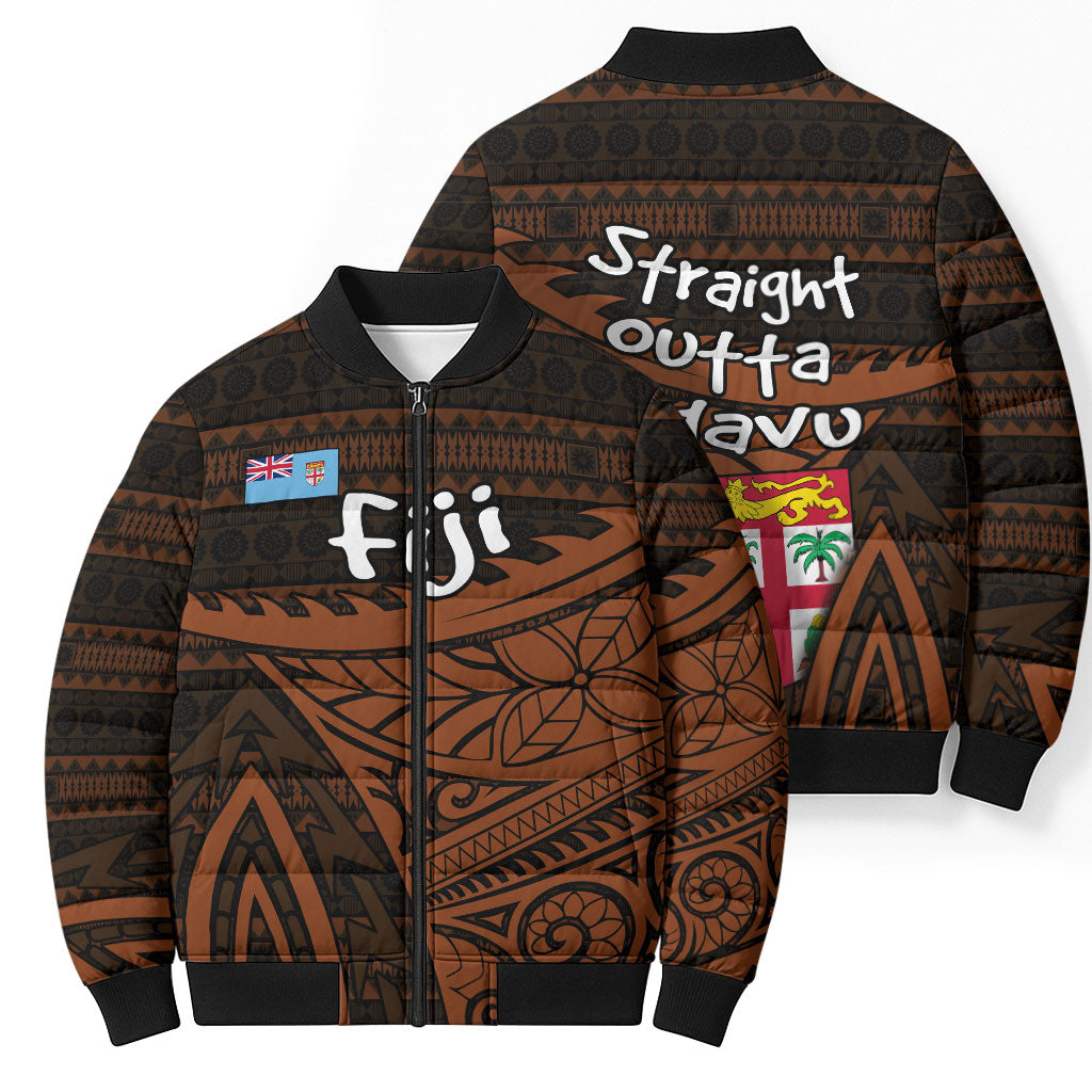 Straight Outta Kadavu Fiji Bomber Puffer Jacket Tribal Polynesian Tattoo Coat Of Arms Flag TS04 - Polynesian Pride