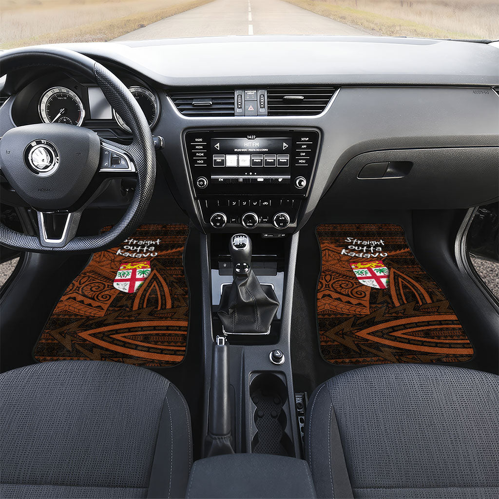 Straight Outta Kadavu Fiji Car Mats Tribal Polynesian Tattoo Coat Of Arms Flag TS04 Set 2pcs - Front Brown Black - Polynesian Pride