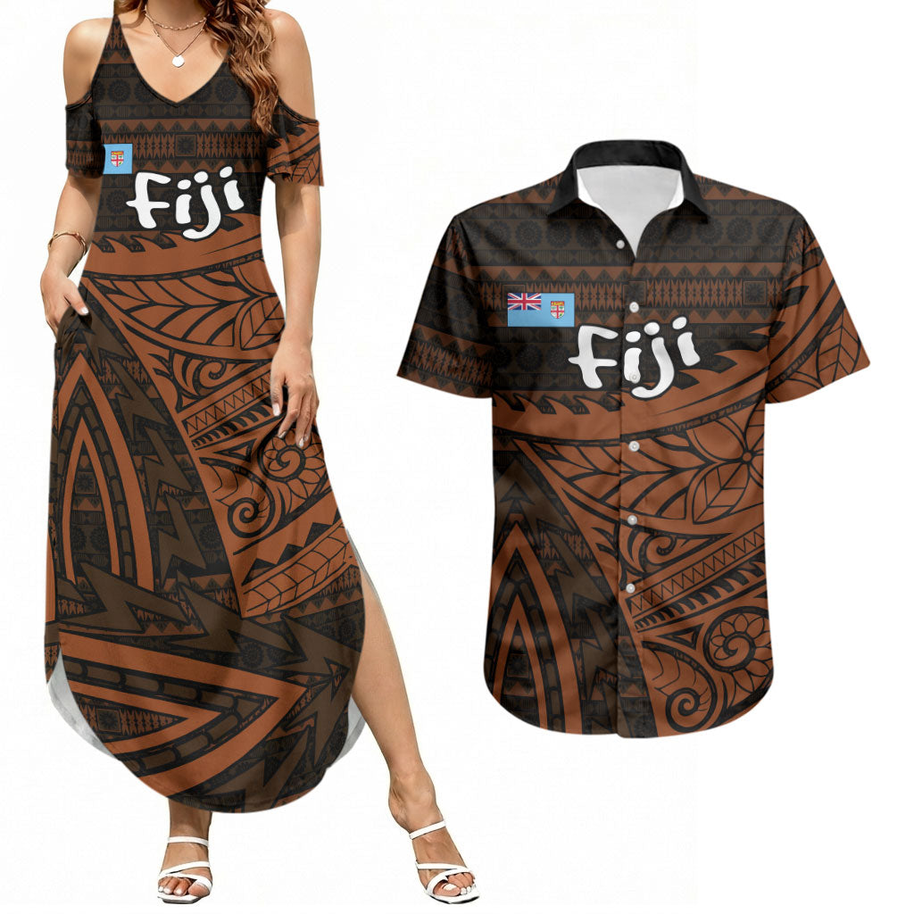 Straight Outta Kadavu Fiji Couples Matching Summer Maxi Dress and Hawaiian Shirt Tribal Polynesian Tattoo Coat Of Arms Flag