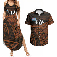 Straight Outta Kadavu Fiji Couples Matching Summer Maxi Dress and Hawaiian Shirt Tribal Polynesian Tattoo Coat Of Arms Flag TS04 Brown Black - Polynesian Pride
