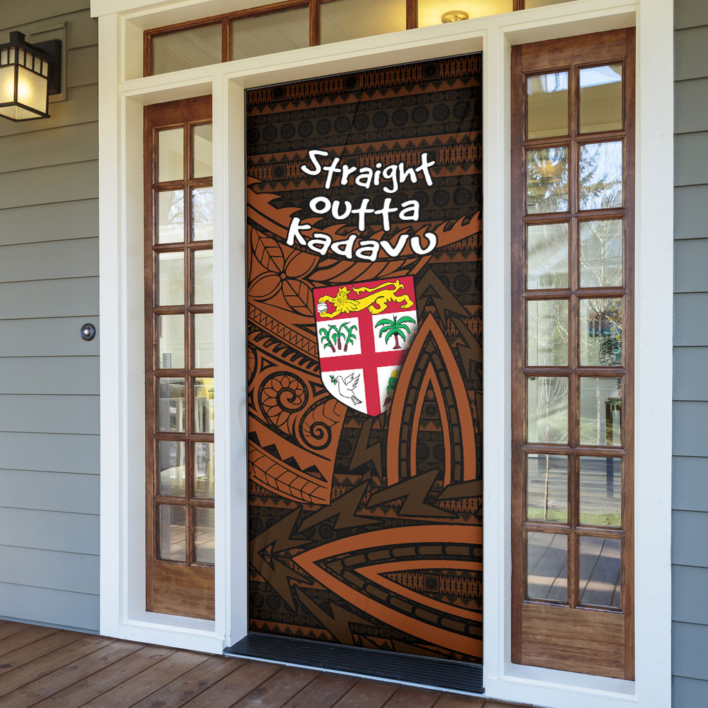 Straight Outta Kadavu Fiji Door Cover Tribal Polynesian Tattoo Coat Of Arms Flag TS04 - Polynesian Pride