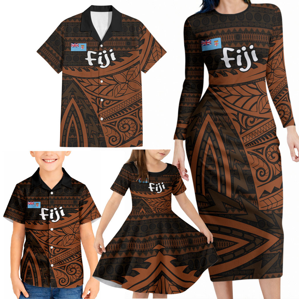 Straight Outta Kadavu Fiji Family Matching Long Sleeve Bodycon Dress and Hawaiian Shirt Tribal Polynesian Tattoo Coat Of Arms Flag TS04 - Polynesian Pride