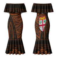 Straight Outta Kadavu Fiji Family Matching Mermaid Dress and Hawaiian Shirt Tribal Polynesian Tattoo Coat Of Arms Flag TS04 Mom's Dress Brown Black - Polynesian Pride