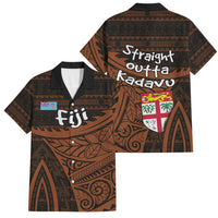 Straight Outta Kadavu Fiji Family Matching Off The Shoulder Long Sleeve Dress and Hawaiian Shirt Tribal Polynesian Tattoo Coat Of Arms Flag TS04 Dad's Shirt - Short Sleeve Brown Black - Polynesian Pride