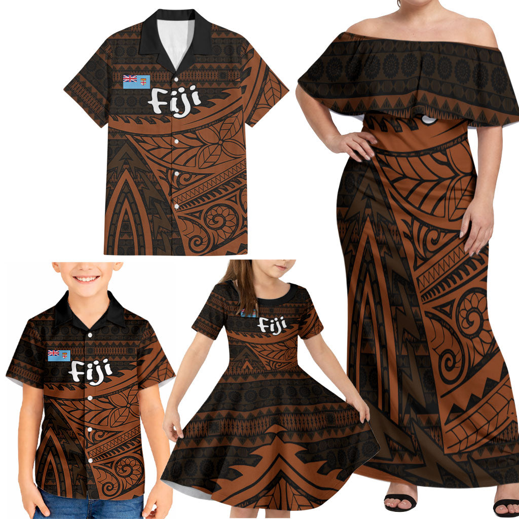 Straight Outta Kadavu Fiji Family Matching Off Shoulder Maxi Dress and Hawaiian Shirt Tribal Polynesian Tattoo Coat Of Arms Flag TS04 - Polynesian Pride