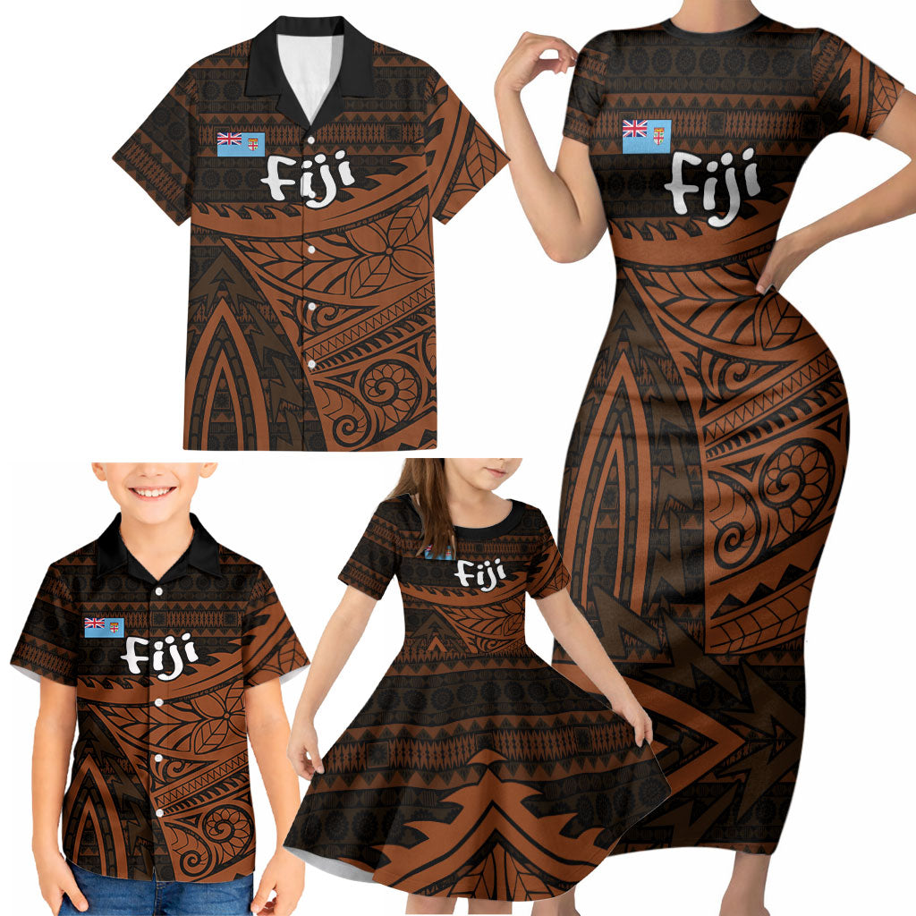 Straight Outta Kadavu Fiji Family Matching Short Sleeve Bodycon Dress and Hawaiian Shirt Tribal Polynesian Tattoo Coat Of Arms Flag TS04 - Polynesian Pride