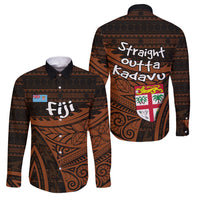Straight Outta Kadavu Fiji Family Matching Short Sleeve Bodycon Dress and Hawaiian Shirt Tribal Polynesian Tattoo Coat Of Arms Flag TS04 Dad's Shirt - Long Sleeve Brown Black - Polynesian Pride