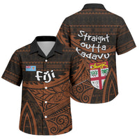 Straight Outta Kadavu Fiji Family Matching Short Sleeve Bodycon Dress and Hawaiian Shirt Tribal Polynesian Tattoo Coat Of Arms Flag TS04 Son's Shirt Brown Black - Polynesian Pride