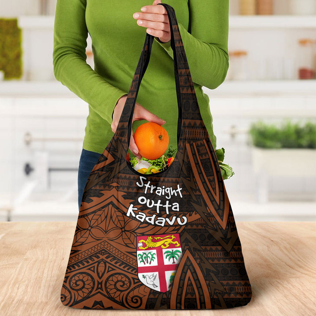 Straight Outta Kadavu Fiji Grocery Bag Tribal Polynesian Tattoo Coat Of Arms Flag TS04 - Polynesian Pride