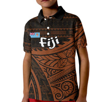 Straight Outta Kadavu Fiji Kid Polo Shirt Tribal Polynesian Tattoo Coat Of Arms Flag TS04 Kid Brown Black - Polynesian Pride