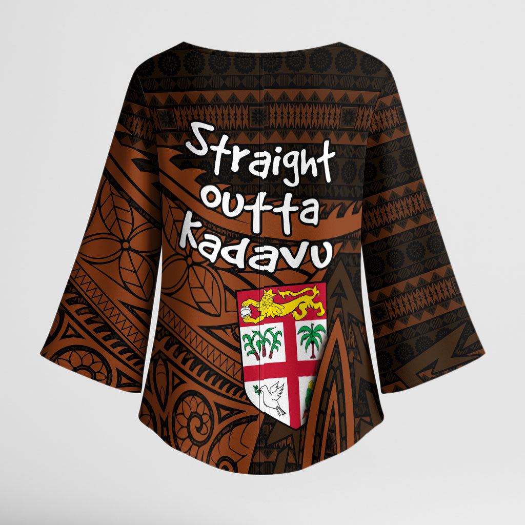 Straight Outta Kadavu Fiji Kimono Sleeve Blouse Tribal Polynesian Tattoo Coat Of Arms Flag TS04 - Polynesian Pride