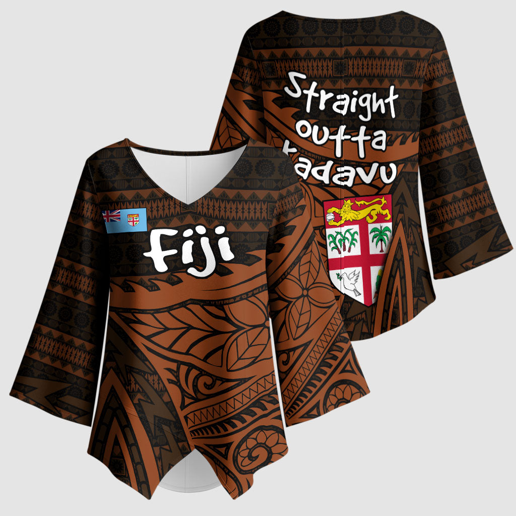 Straight Outta Kadavu Fiji Kimono Sleeve Blouse Tribal Polynesian Tattoo Coat Of Arms Flag TS04 - Polynesian Pride