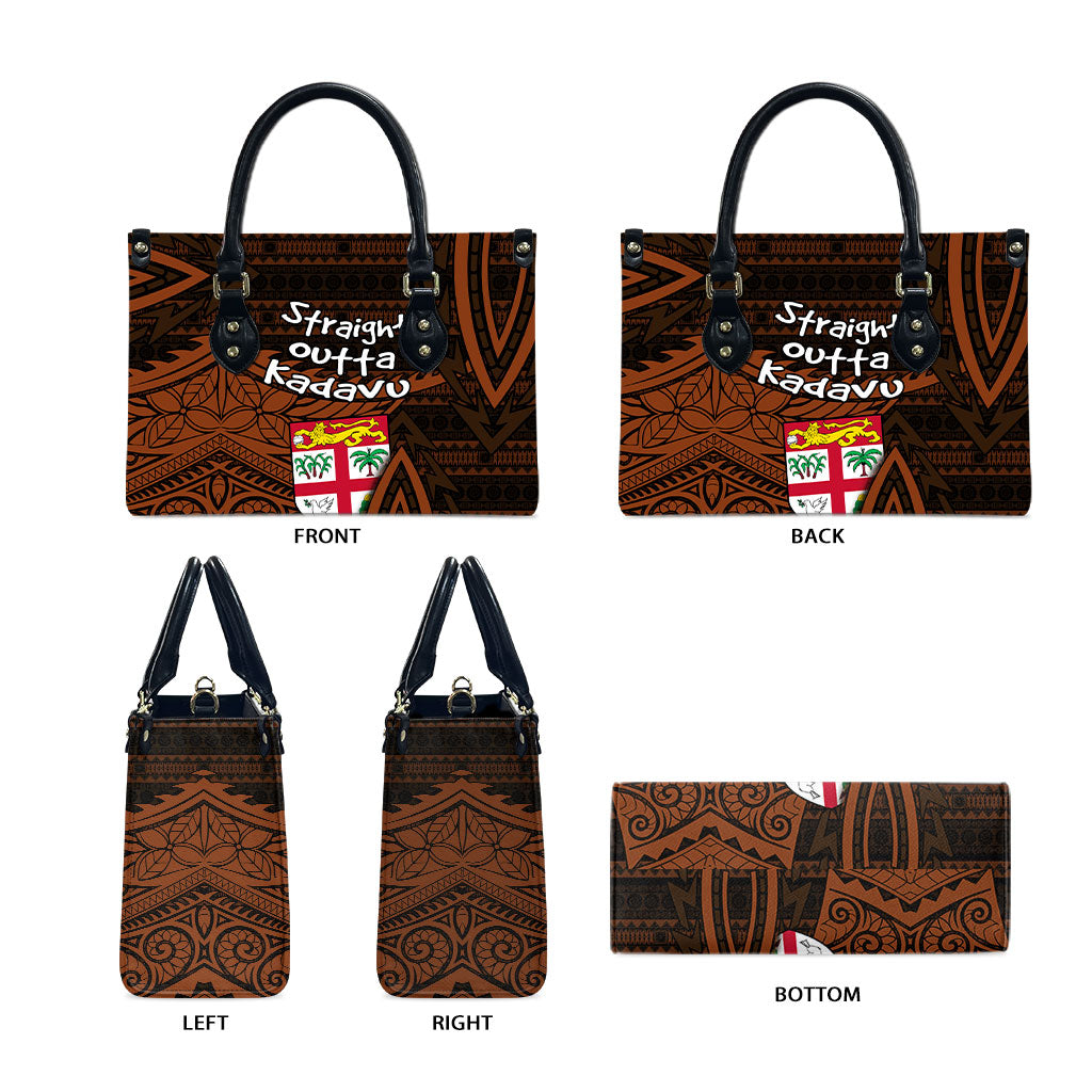 Straight Outta Kadavu Fiji Leather Bag Tribal Polynesian Tattoo Coat Of Arms Flag TS04 - Polynesian Pride