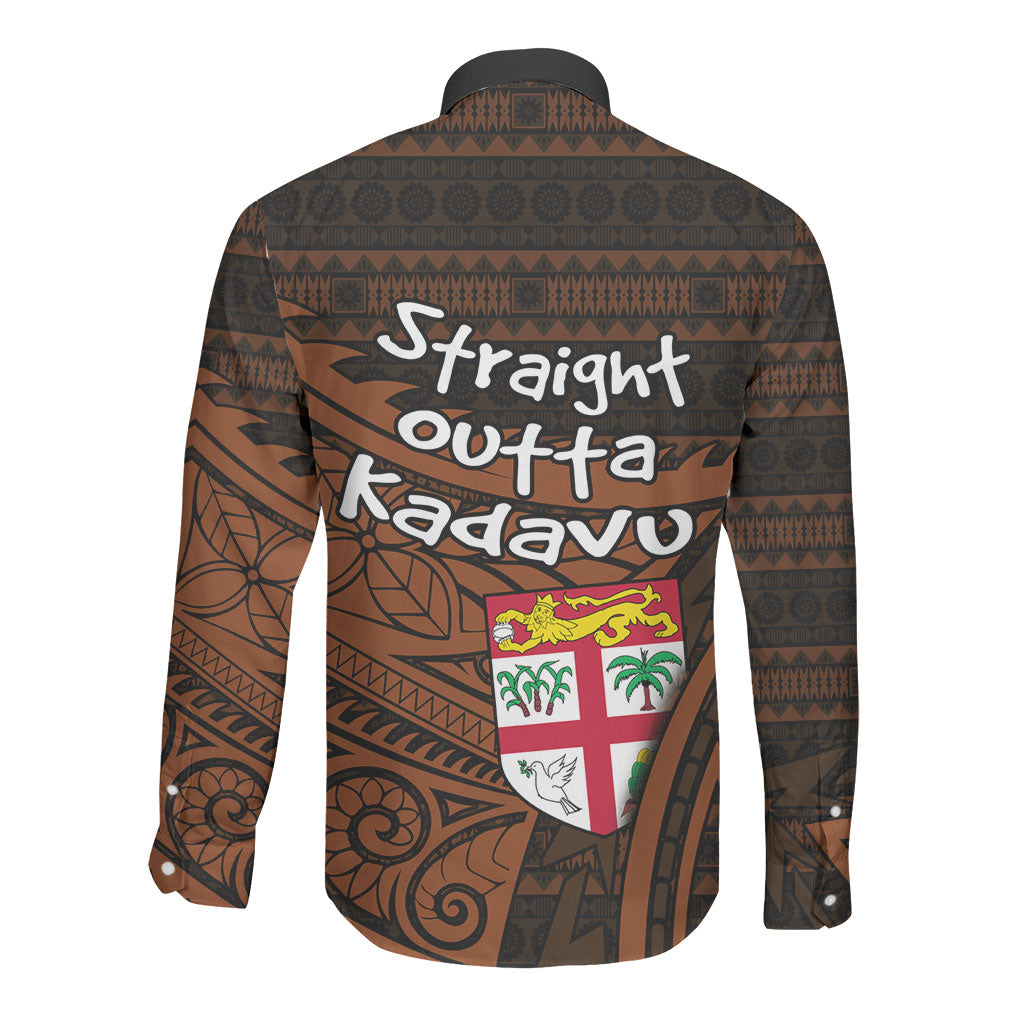 Straight Outta Kadavu Fiji Long Sleeve Button Shirt Tribal Polynesian Tattoo Coat Of Arms Flag TS04 - Polynesian Pride