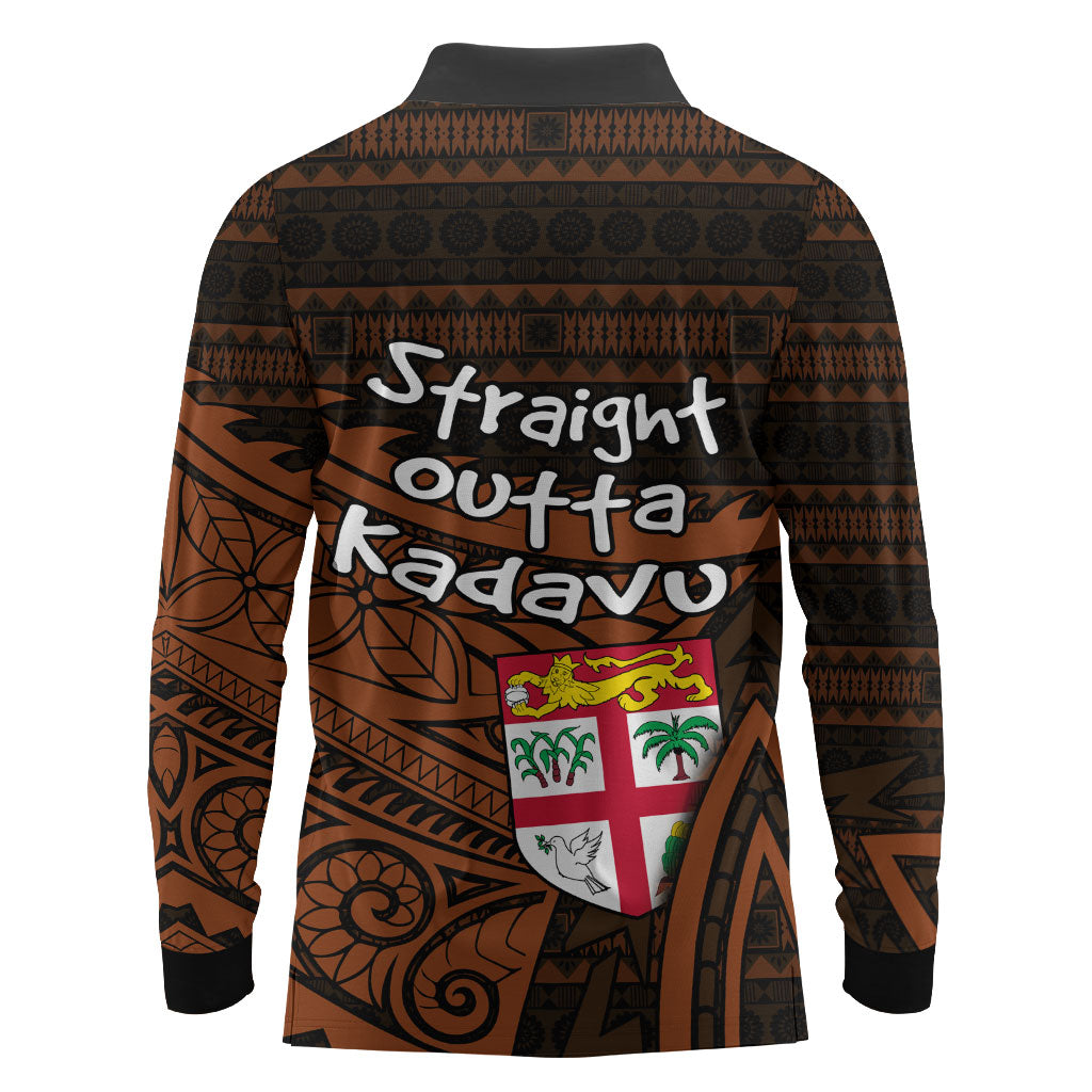 Straight Outta Kadavu Fiji Long Sleeve Polo Shirt Tribal Polynesian Tattoo Coat Of Arms Flag TS04 - Polynesian Pride