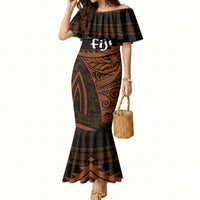 Straight Outta Kadavu Fiji Mermaid Dress Tribal Polynesian Tattoo Coat Of Arms Flag TS04 Women Brown Black - Polynesian Pride