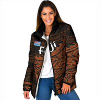 Straight Outta Kadavu Fiji Padded Jacket Tribal Polynesian Tattoo Coat Of Arms Flag TS04 Women Brown Black - Polynesian Pride