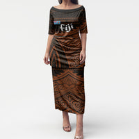 Straight Outta Kadavu Fiji Puletasi Tribal Polynesian Tattoo Coat Of Arms Flag TS04 Long Dress Brown Black - Polynesian Pride