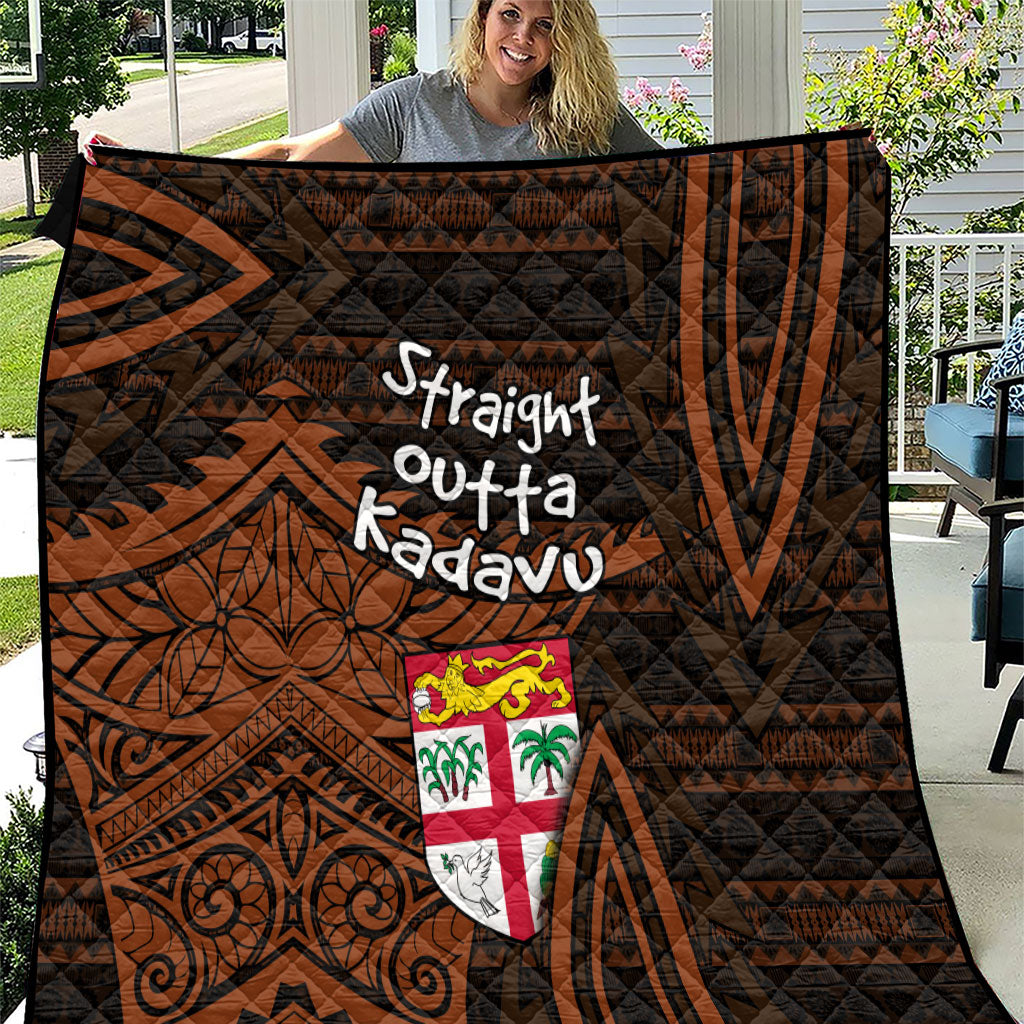 Straight Outta Kadavu Fiji Quilt Tribal Polynesian Tattoo Coat Of Arms Flag TS04 Brown Black - Polynesian Pride