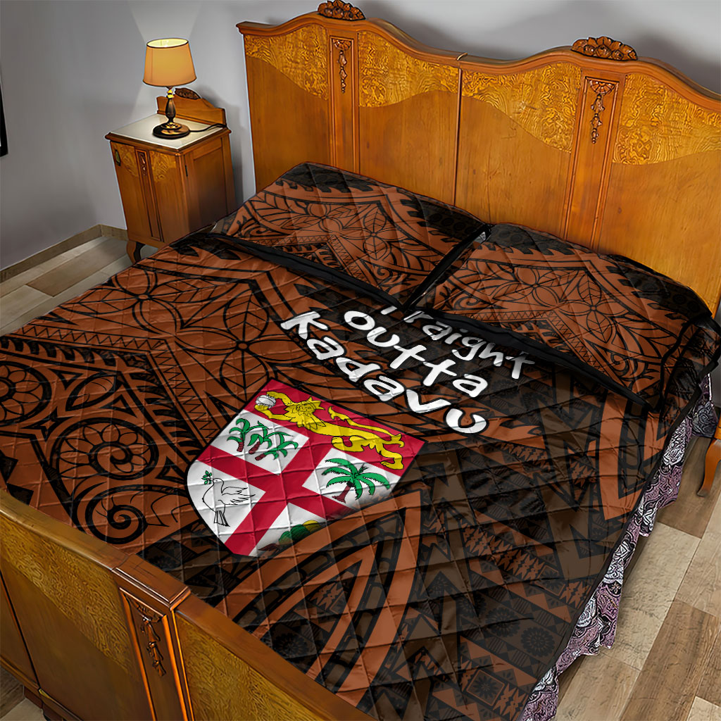Straight Outta Kadavu Fiji Quilt Bed Set Tribal Polynesian Tattoo Coat Of Arms Flag TS04 - Polynesian Pride