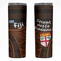 Straight Outta Kadavu Fiji Skinny Tumbler Tribal Polynesian Tattoo Coat Of Arms Flag TS04 Brown Black - Polynesian Pride