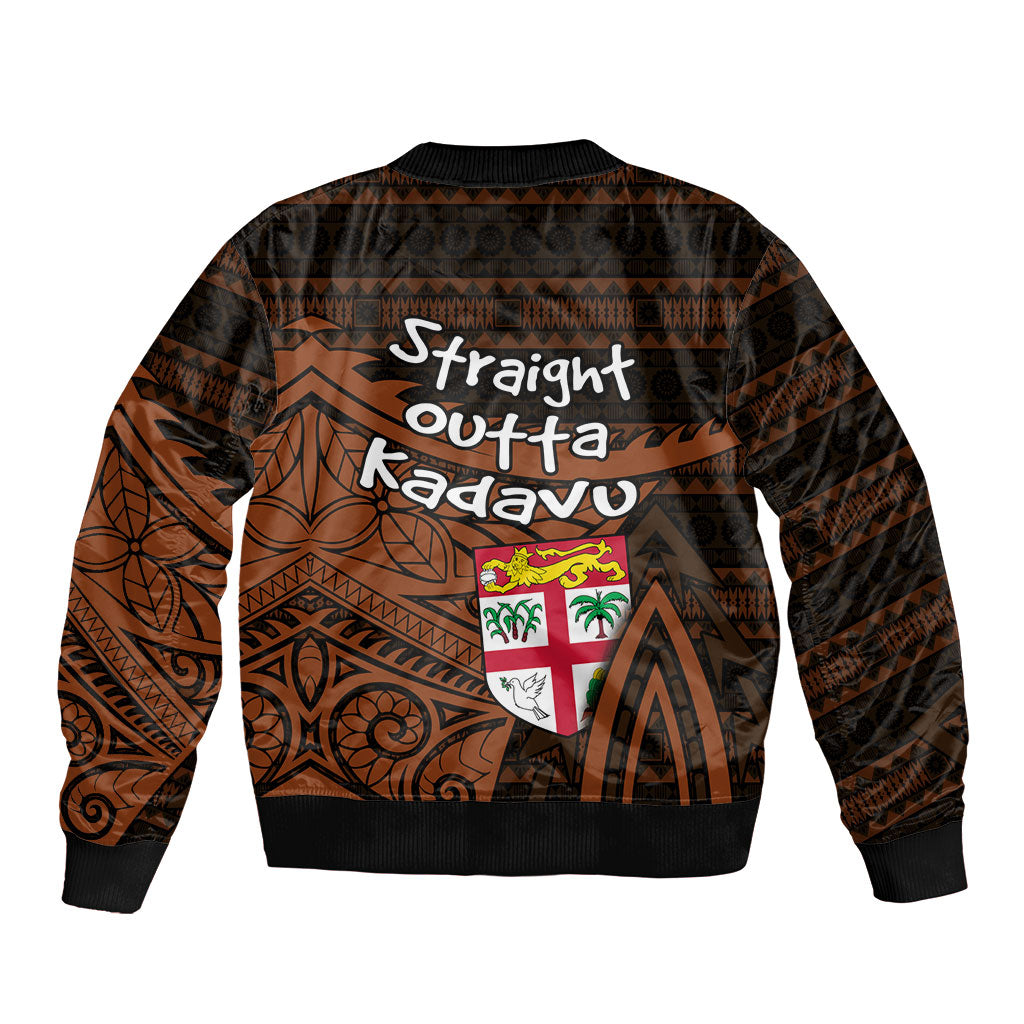 Straight Outta Kadavu Fiji Sleeve Zip Bomber Jacket Tribal Polynesian Tattoo Coat Of Arms Flag TS04 - Polynesian Pride
