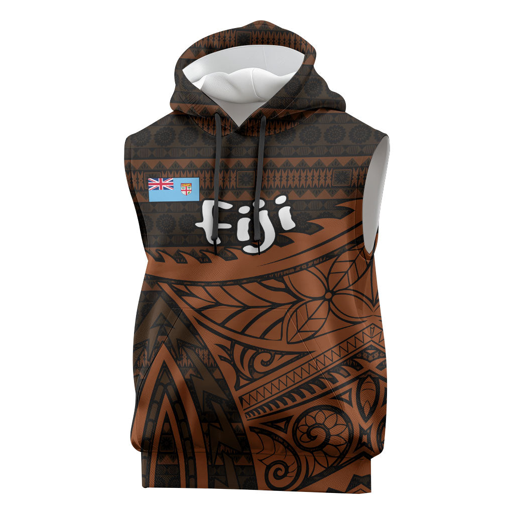Straight Outta Kadavu Fiji Sleeveless Hoodie Tribal Polynesian Tattoo Coat Of Arms Flag TS04 Brown Black - Polynesian Pride