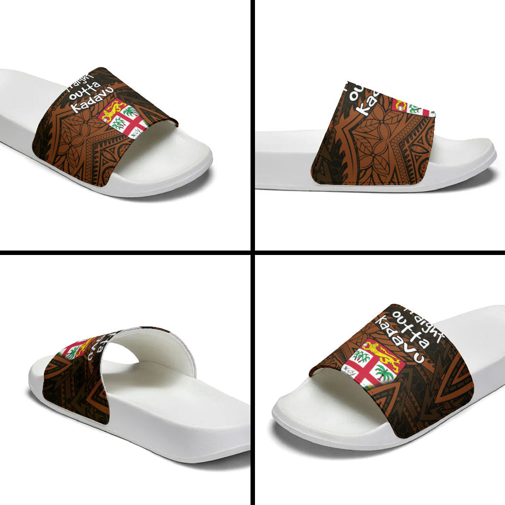 Straight Outta Kadavu Fiji Slide Sandals Tribal Polynesian Tattoo Coat Of Arms Flag TS04 - Polynesian Pride