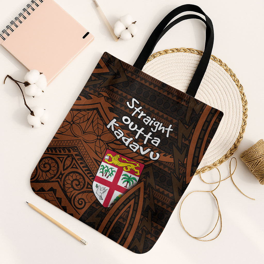 Straight Outta Kadavu Fiji Tote Bag Tribal Polynesian Tattoo Coat Of Arms Flag