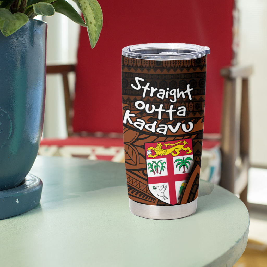 Straight Outta Kadavu Fiji Tumbler Cup Tribal Polynesian Tattoo Coat Of Arms Flag TS04 - Polynesian Pride