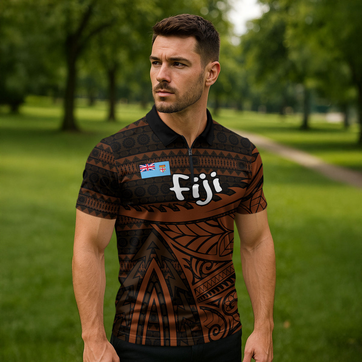 Straight Outta Kadavu Fiji Zipper Polo Shirt Tribal Polynesian Tattoo Coat Of Arms Flag TS04 - Polynesian Pride