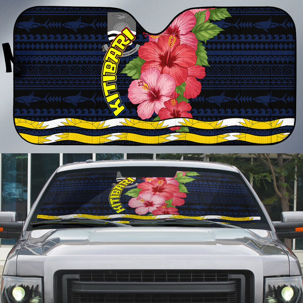 Kiribati Auto Sun Shade Tropical Pink Hibiscus Flowers Polynesian Tribal TS04 Blue Black - Polynesian Pride