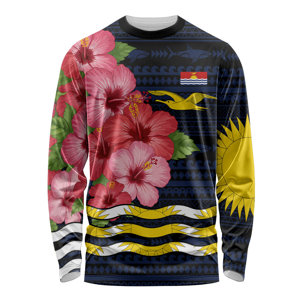 Kiribati Long Sleeve Shirt Tropical Pink Hibiscus Flowers Polynesian Tribal TS04 Unisex Blue Black - Polynesian Pride