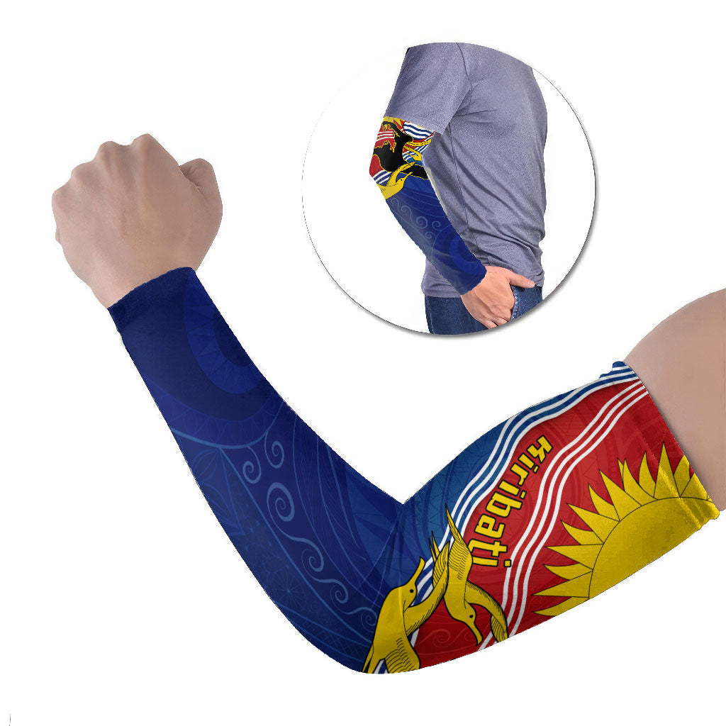 Kiribati Flag Coat Of Arms Arm Sleeves Sun Rising Frigatebird Pacific Island Tribal Pattern TS04 Set of 2 Red Yellow - Polynesian Pride