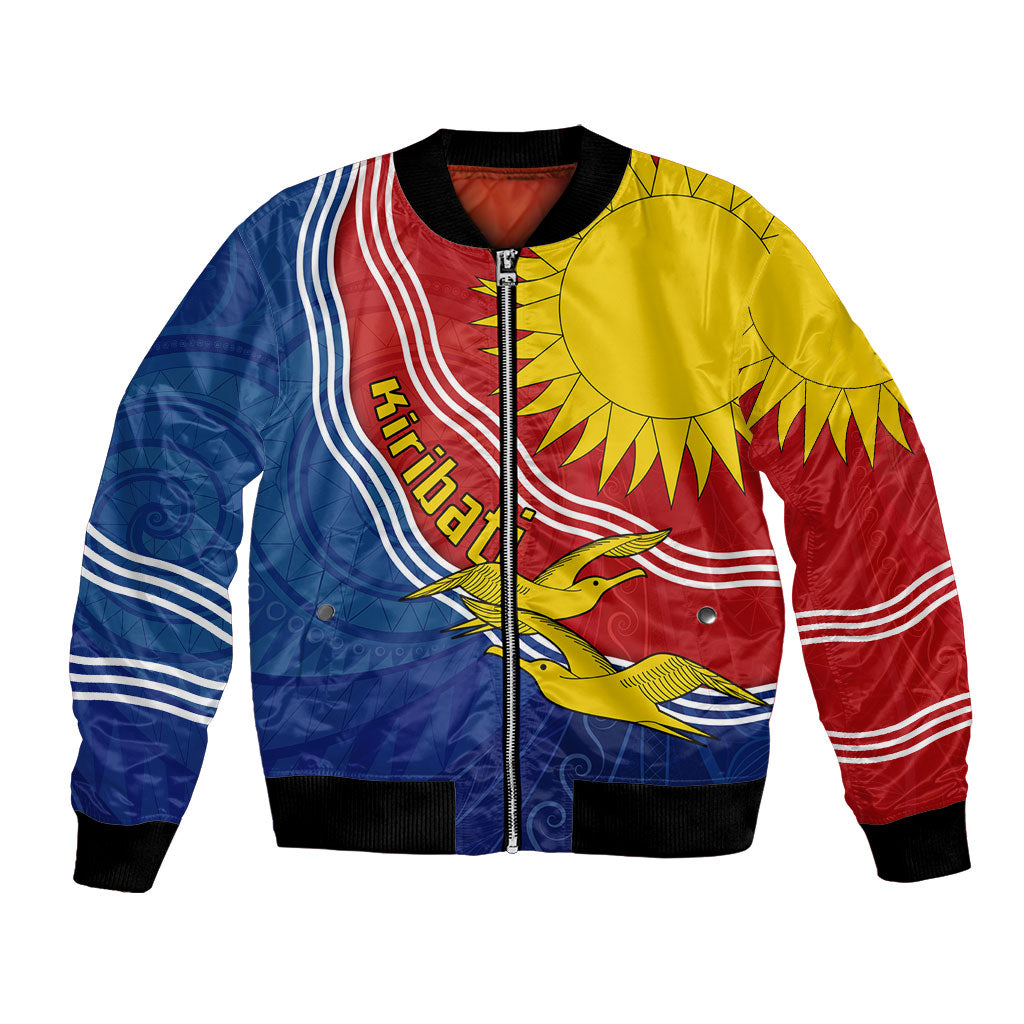Kiribati Flag Coat Of Arms Bomber Jacket Sun Rising Frigatebird Pacific Island Tribal Pattern TS04 Unisex Red Yellow - Polynesian Pride