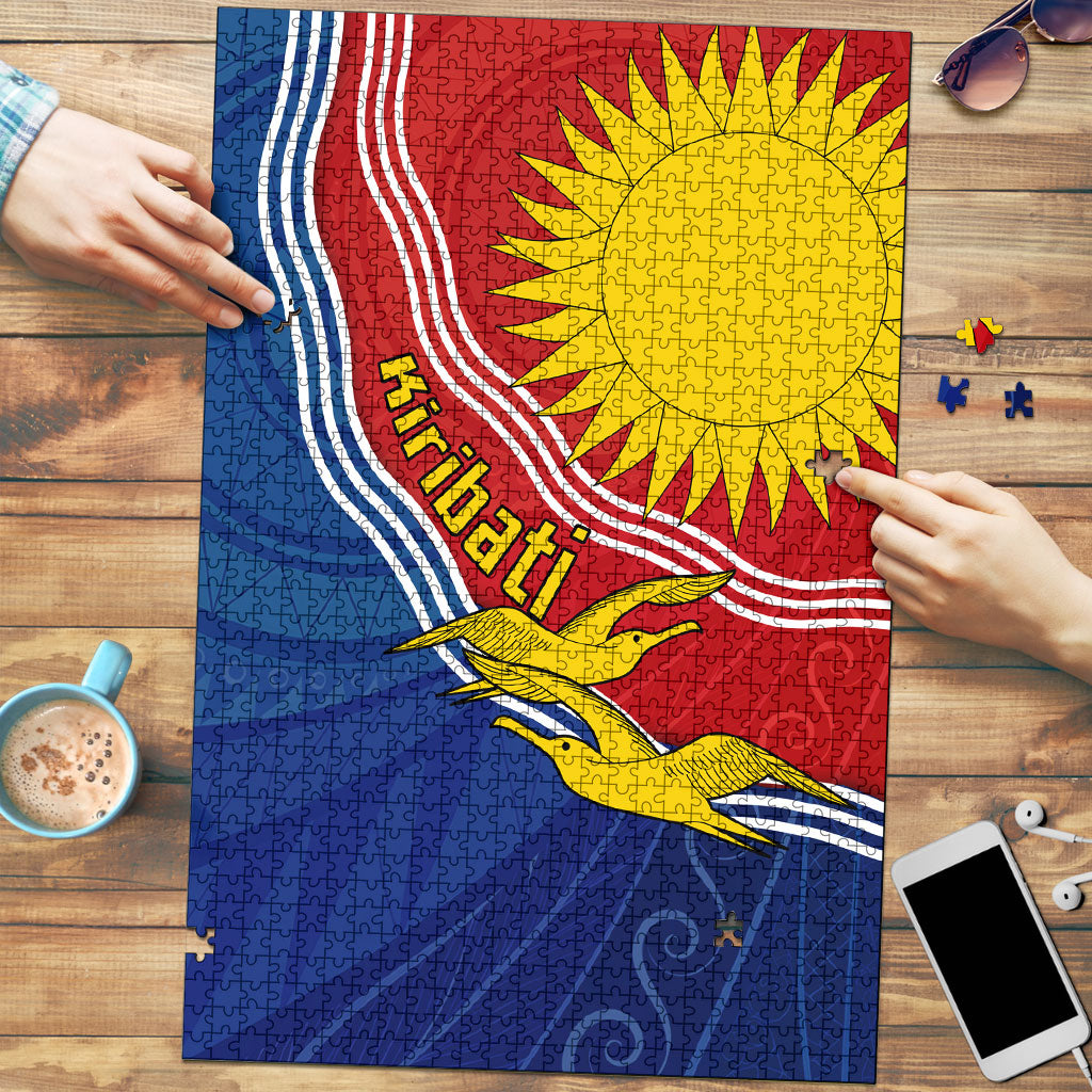 Kiribati Flag Coat Of Arms Puzzle Sun Rising Frigatebird Pacific Island Tribal Pattern TS04 Red Yellow - Polynesian Pride