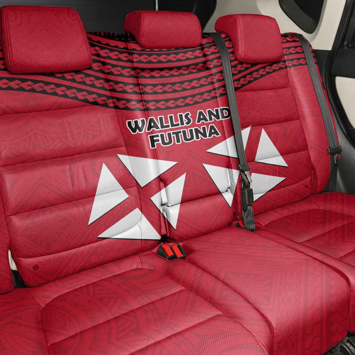 Wallis And Futuna Back Car Seat Cover Polynesian Tattoo Flag Map