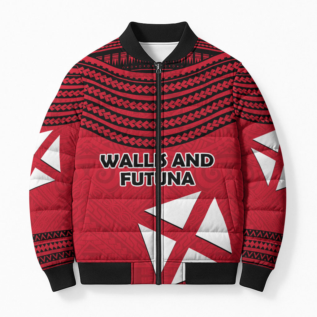 Wallis And Futuna Bomber Puffer Jacket Polynesian Tattoo Flag Map