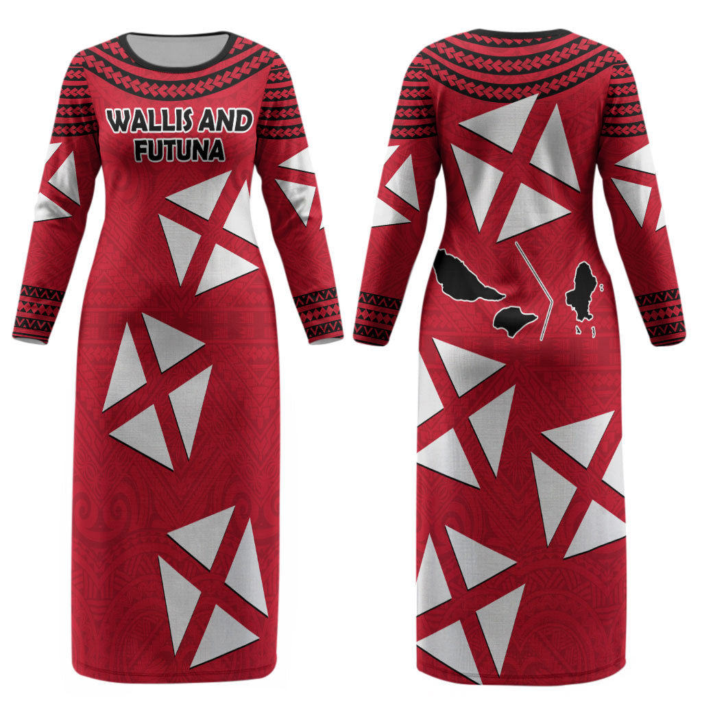 Wallis And Futuna Couples Matching Long Sleeve Bodycon Dress and Hawaiian Shirt Polynesian Tattoo Flag Map TS04 - Polynesian Pride