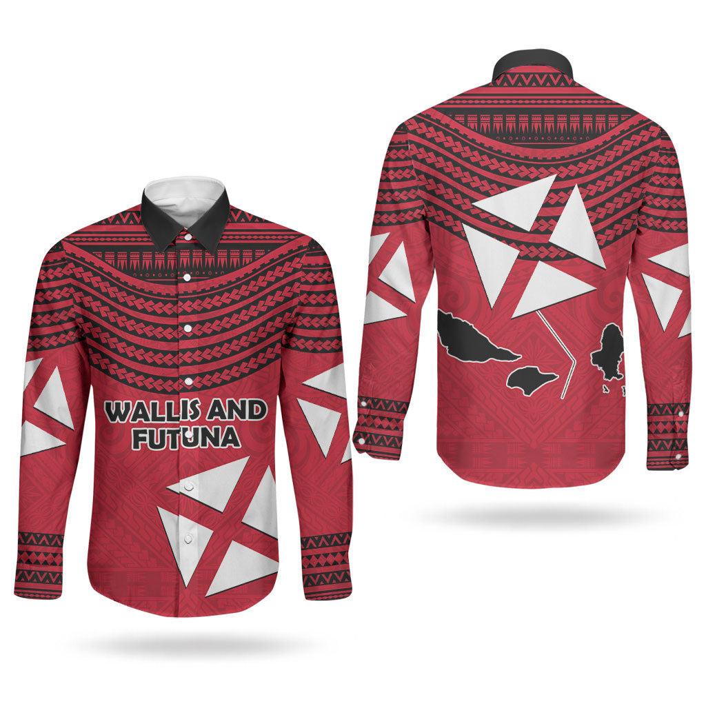 Wallis And Futuna Couples Matching Long Sleeve Bodycon Dress and Long Sleeve Button Shirt Polynesian Tattoo Flag Map TS04 - Polynesian Pride