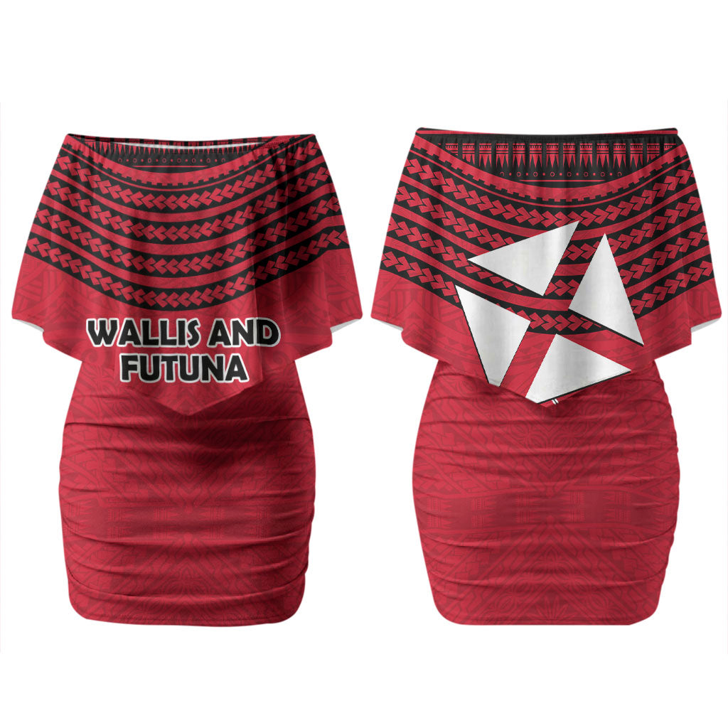Wallis And Futuna Couples Matching Off Shoulder Short Dress and Long Sleeve Button Shirt Polynesian Tattoo Flag Map TS04 - Polynesian Pride