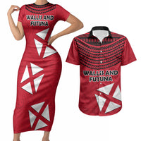 Wallis And Futuna Couples Matching Short Sleeve Bodycon Dress and Hawaiian Shirt Polynesian Tattoo Flag Map TS04 Red Black - Polynesian Pride