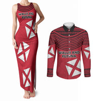 Wallis And Futuna Couples Matching Tank Maxi Dress and Long Sleeve Button Shirt Polynesian Tattoo Flag Map