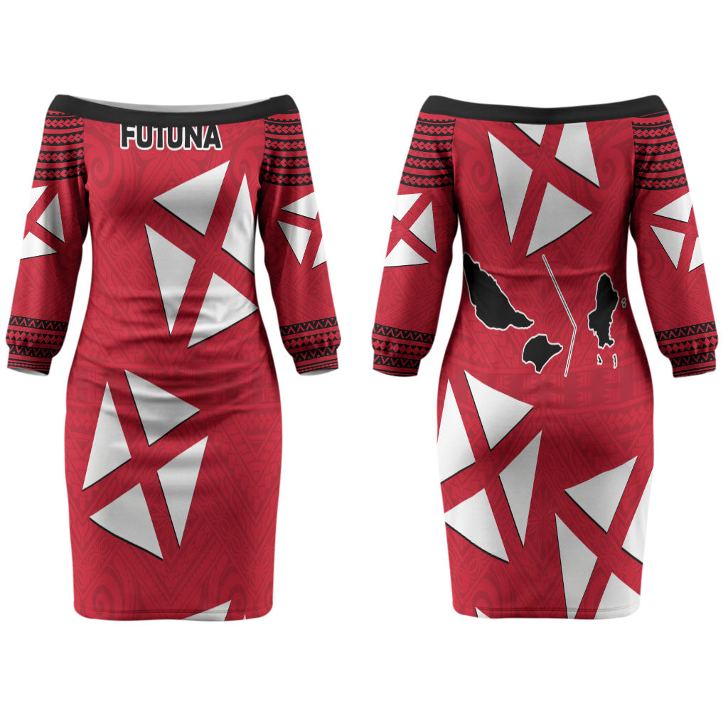 Wallis And Futuna Family Matching Off The Shoulder Long Sleeve Dress and Hawaiian Shirt Polynesian Tattoo Flag Map TS04 Mom's Dress Red Black - Polynesian Pride