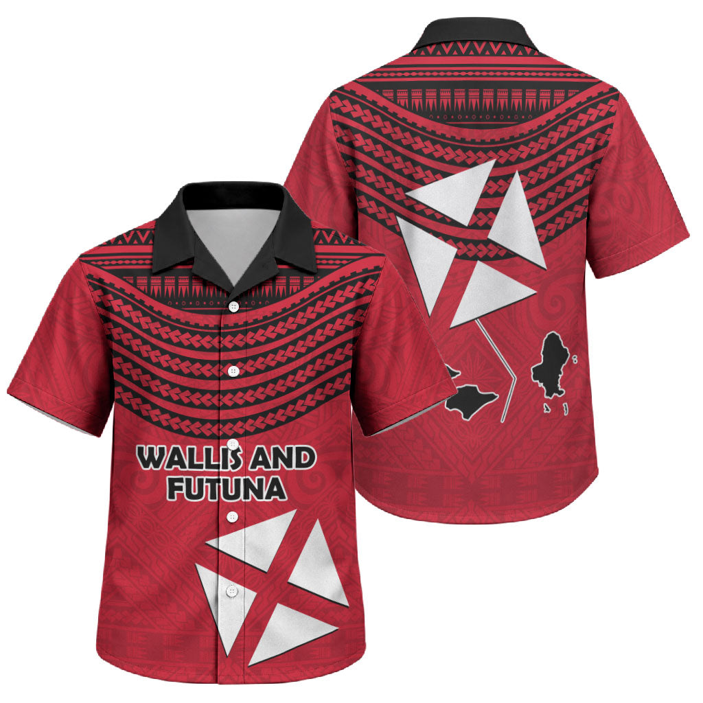 Wallis And Futuna Family Matching Off Shoulder Maxi Dress and Hawaiian Shirt Polynesian Tattoo Flag Map TS04 Son's Shirt Red Black - Polynesian Pride