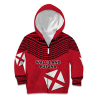 Wallis And Futuna Kid Hoodie Polynesian Tattoo Flag Map TS04 Zip Hoodie Red Black - Polynesian Pride