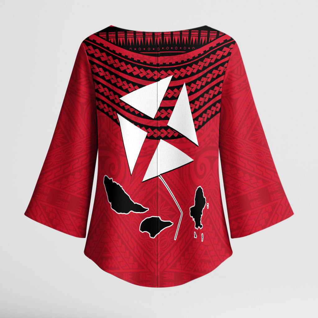 Wallis And Futuna Kimono Sleeve Blouse Polynesian Tattoo Flag Map